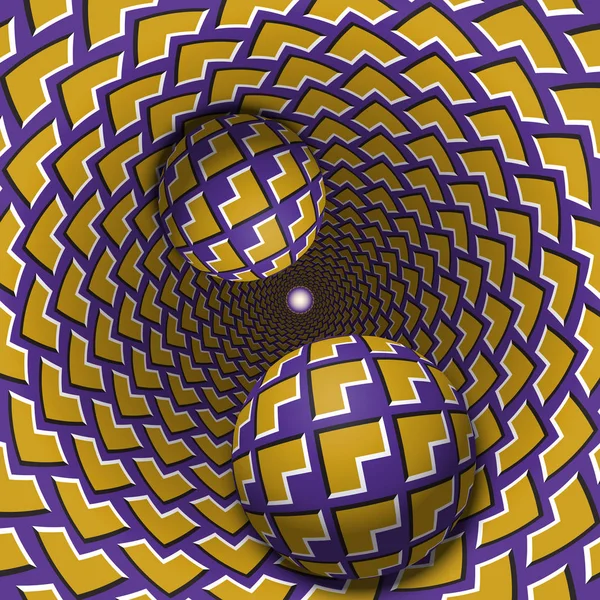 Optical illusion illustration. Two balls are moving in mottled hole
