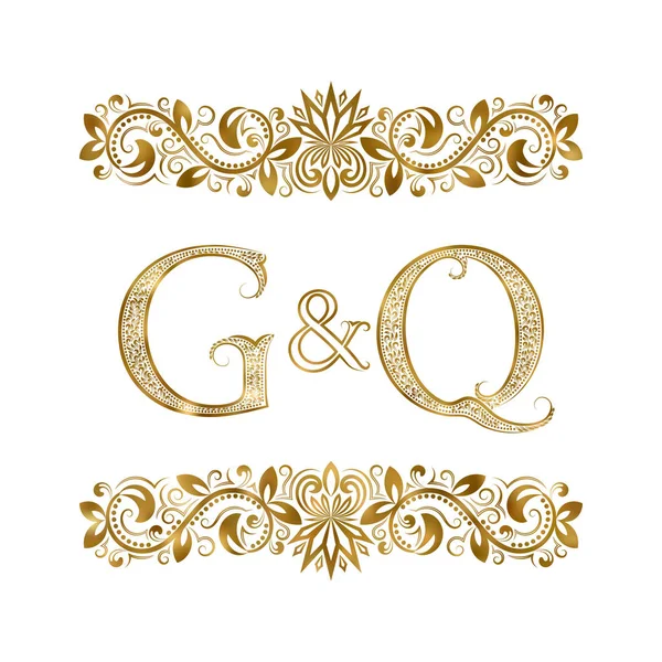 G and Q vintage initials logo symbol. The letters are surrounded by ornamental elements. Wedding or business partners monogram in royal style. — Stock Vector