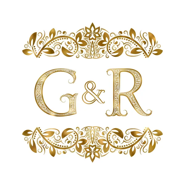 G a R symbol logo vintage iniciály. Písmena jsou obklopeny okrasné prvky. Svatba nebo obchodních partnerů monogram v královském stylu. — Stockový vektor