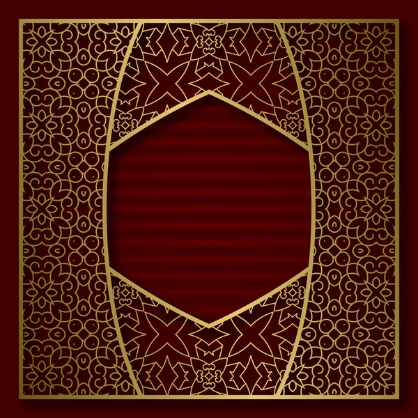 Golden cover background with traditional patterned frame in hexagonal form. — Stock Vector