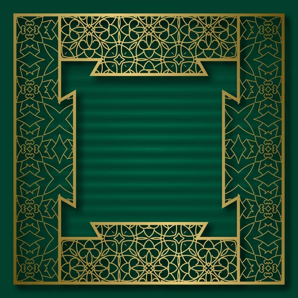Fond de couverture doré avec cadre à motifs traditionnels en forme carrée . — Image vectorielle