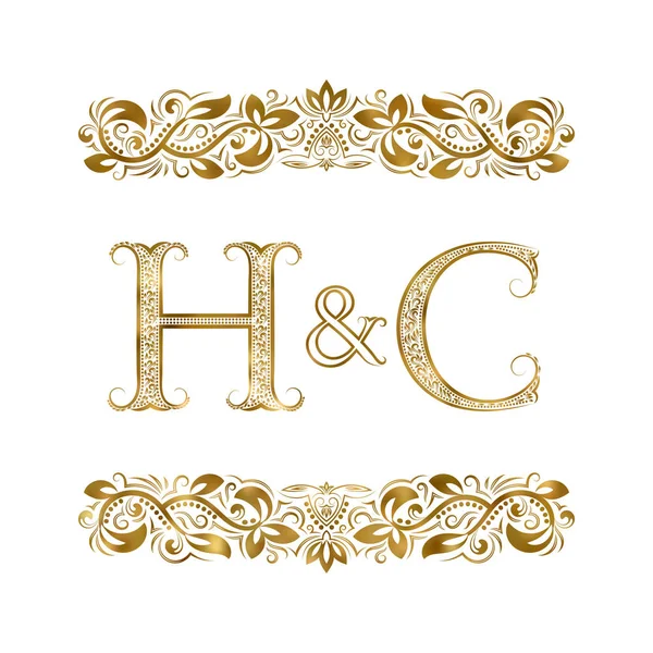 H y C vintage iniciales símbolo del logotipo. Las letras están rodeadas de elementos ornamentales . — Archivo Imágenes Vectoriales