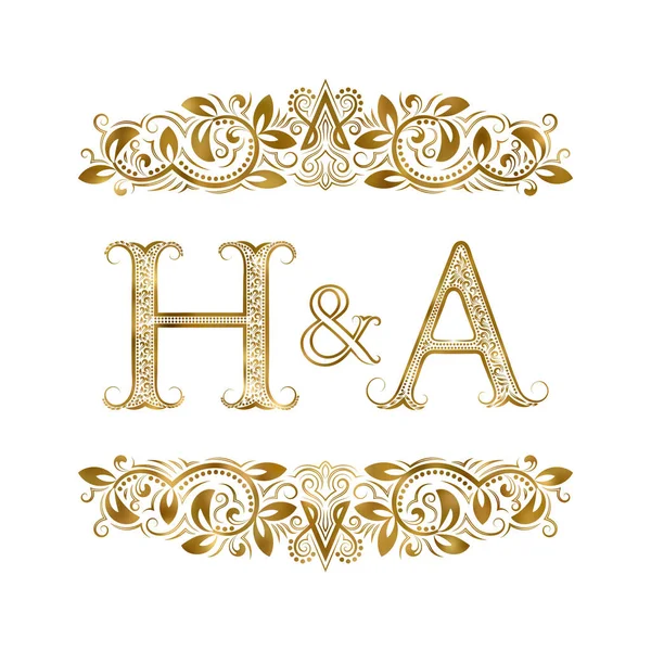 H y un símbolo de logotipo de iniciales vintage. Las letras están rodeadas de elementos ornamentales . — Archivo Imágenes Vectoriales