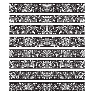 Oluşturma vektör fırçalar için siyah beyaz vintage öğeler. Çerçeve tasarım ve sayfa süslemeleri için Kenarlıklar şablonları seti.