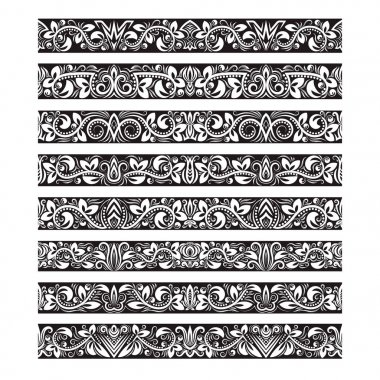 Oluşturma vektör fırçalar için siyah beyaz vintage öğeler. Çerçeve tasarım ve sayfa süslemeleri için Kenarlıklar şablonları seti.