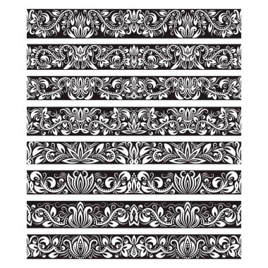 Oluşturma vektör fırçalar için siyah beyaz vintage öğeler. Çerçeve tasarım ve sayfa süslemeleri için Kenarlıklar şablonları seti.