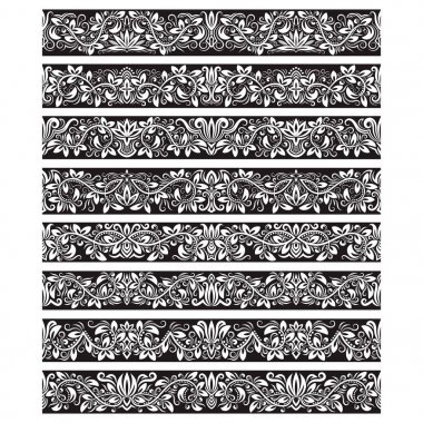 Oluşturma vektör fırçalar için siyah beyaz vintage öğeler. Çerçeve tasarım ve sayfa süslemeleri için Kenarlıklar şablonları seti.