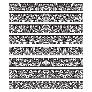 Oluşturma vektör fırçalar için siyah beyaz vintage öğeler. Çerçeve tasarım ve sayfa süslemeleri için Kenarlıklar şablonları seti.