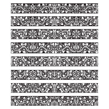 Oluşturma vektör fırçalar için siyah beyaz vintage öğeler. Çerçeve tasarım ve sayfa süslemeleri için Kenarlıklar şablonları seti.