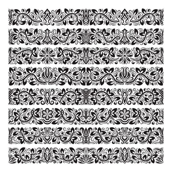 빈티지 테두리 브러쉬 서식 파일의 설정. 프레임 설계 및 페이지 장식 바로크 꽃 요소. — 스톡 벡터