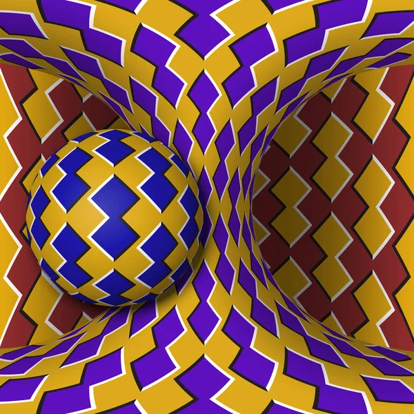 Optiska rörelse illusion illustration. En sfär roterar runt av en glidande hyperboloid. Abstrakta fantasy i surrealistisk stil. — Stock vektor