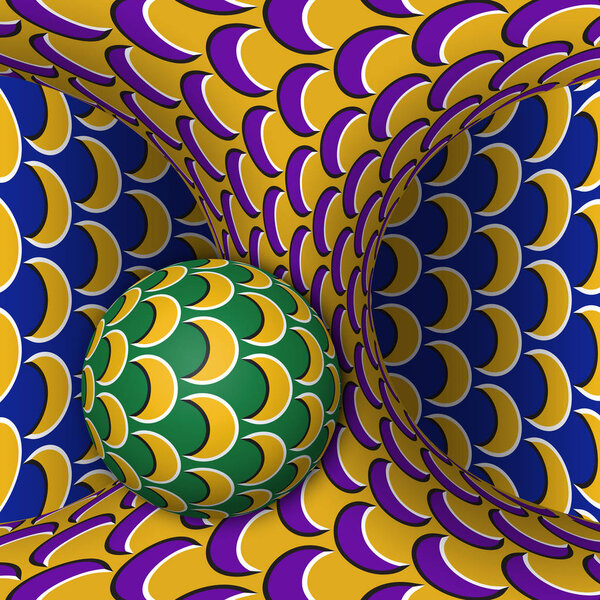 Иллюзия оптического движения. Сфера вращается вокруг движущегося гиперболоида. Абстрактная фантазия в сюрреалистическом стиле
.