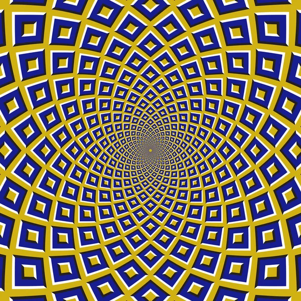 Iluzia mișcării optice fundal. Pătratele albastre se despart circular de centru pe fundal galben . — Vector de stoc