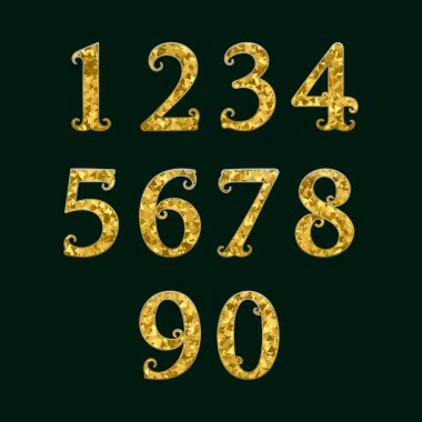 Golden numaraları küçük ışıltılı parçaları encrusted. Vektör sembolleri.