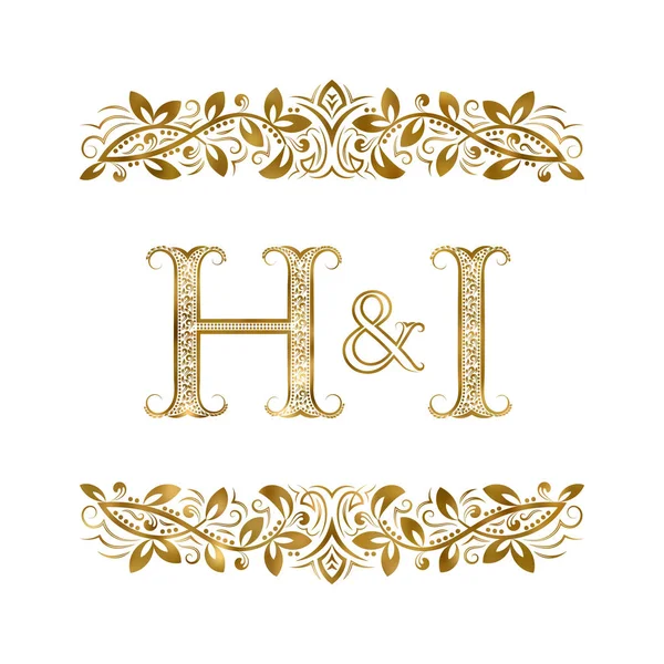 H e eu iniciais vintage símbolo do logotipo. As letras são cercadas por elementos ornamentais . —  Vetores de Stock