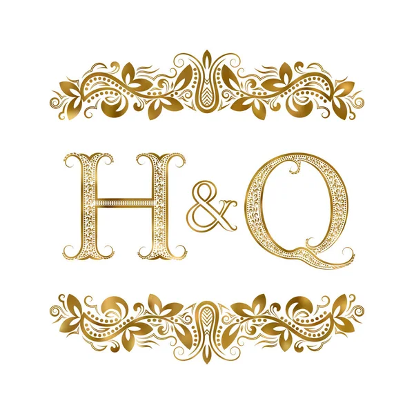 H and Q vintage initials logo symbol. The letters are surrounded by ornamental elements. — Stock Vector
