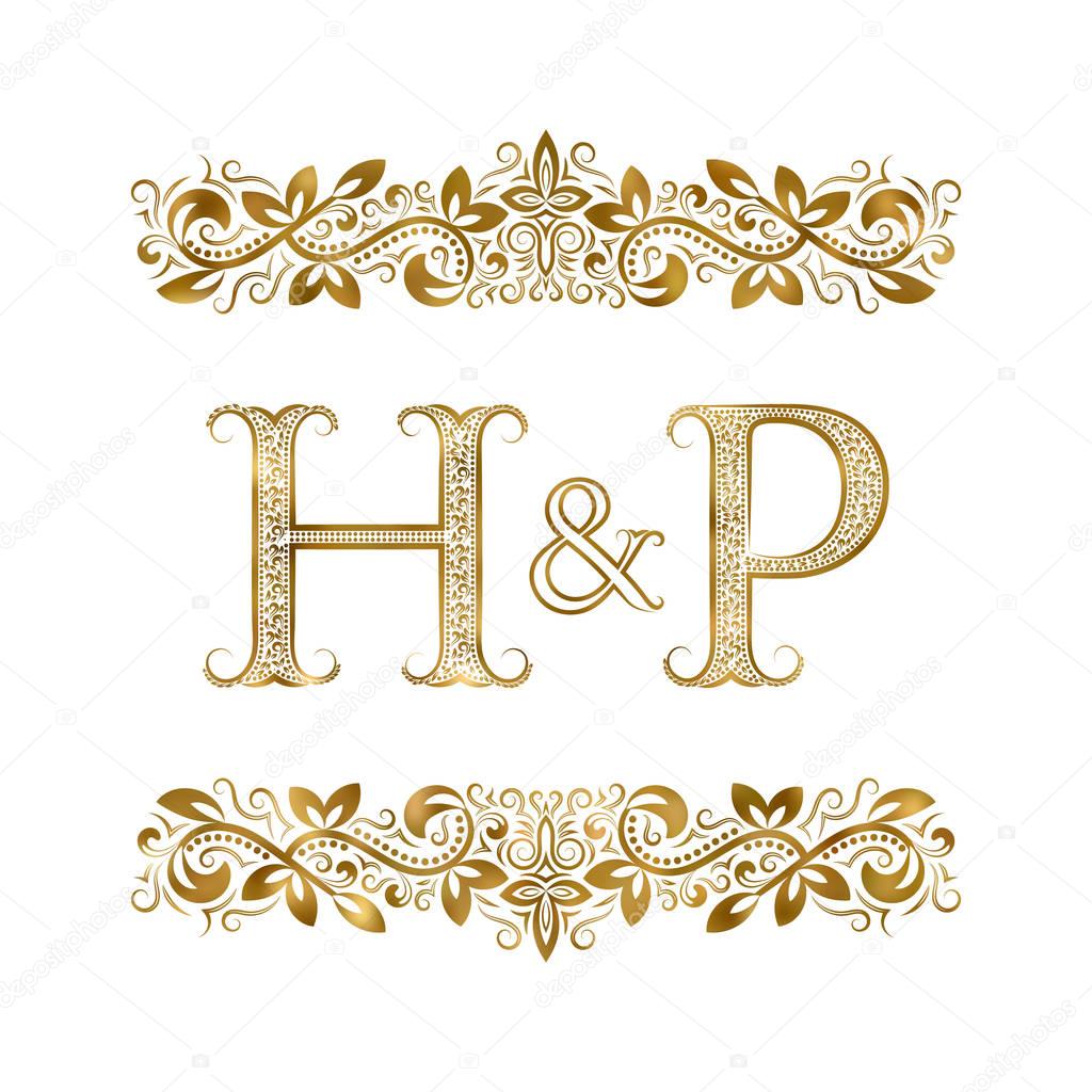 H and P vintage initials logo symbol. The letters are surrounded by ornamental elements.