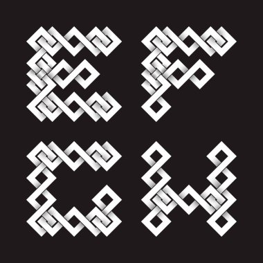 Yazı tipi iç içe şeritler. E, F, G, H harfleri.