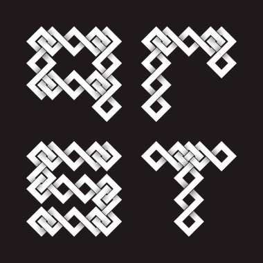 Yazı tipi iç içe şeritler. Q, R, S, T mektupları.