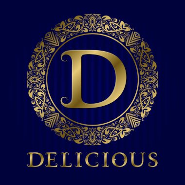 Lezzetli boutique için altın logo şablonu. Vektör monogram.