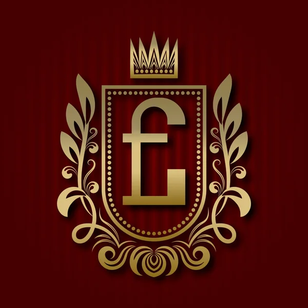 Золотой королевский герб в средневековом стиле. Винтажный логотип с монограммой Е . — стоковый вектор