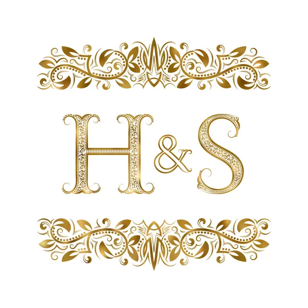 H と S ヴィンテージ イニシャルのロゴのシンボル。文字装飾の要素に囲まれています. — ストックベクタ