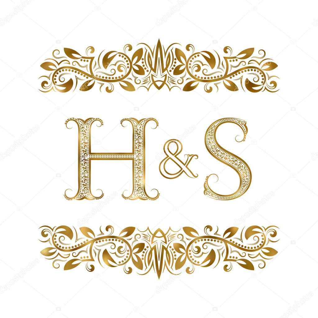 H and S vintage initials logo symbol. The letters are surrounded by ornamental elements.