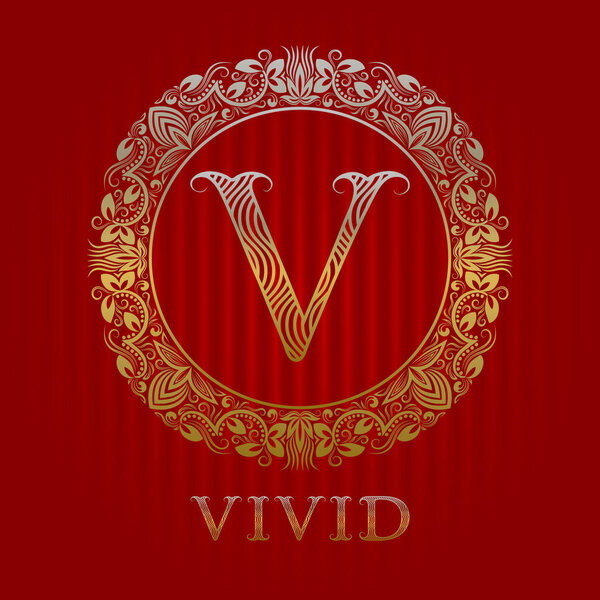 Золотой логотип искушает яркий бутик. Монограмма вектора.