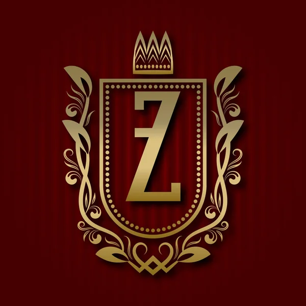 Stemma reale dorato in stile medievale. Logo vintage con monogramma Z . — Vettoriale Stock