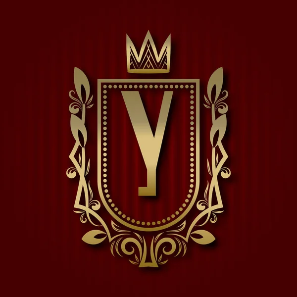 金皇家徽章在中世纪风格。老式的标识与 Y 会标. — 图库矢量图片