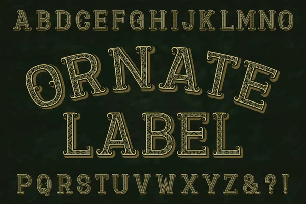 Caratteri di etichetta ornati. Alfabeto inglese isolato . — Vettoriale Stock
