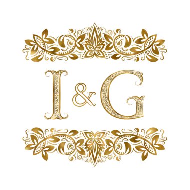 Ben ve G vintage baş harfleri logo sembol. Harfleri süs öğeleri tarafından çevrili