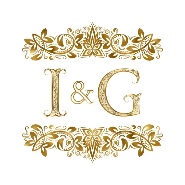 Я і G вінтажні ініціали логотип символ. Літери оточені декоративними елементами — стоковий вектор