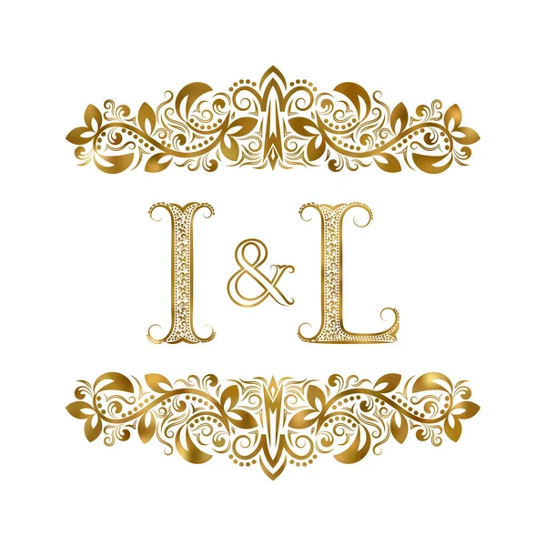 Ik en L vintage initialen logo symbool. De letters zijn omringd door decoratieve elementen — Stockvector