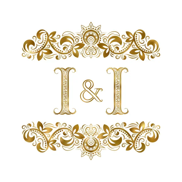 I y I vintage iniciales logotipo símbolo. Las letras están rodeadas de elementos ornamentales — Archivo Imágenes Vectoriales