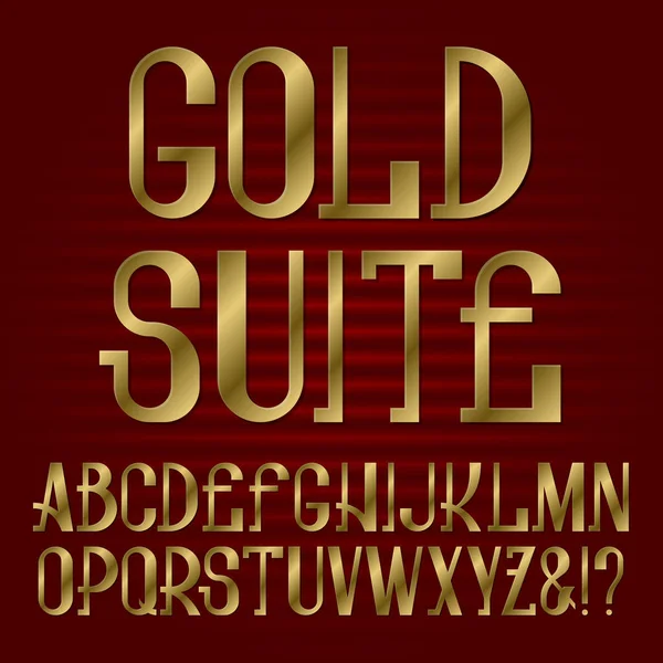 Presentable estilo retro fuente. Letras mayúsculas doradas. Alfabeto inglés aislado con texto Gold Suite . — Vector de stock