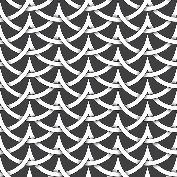 Абстрактный повторяемый фон из белых крученых полос с черными штрихами. Swatch of interpected wavy bands — стоковый вектор