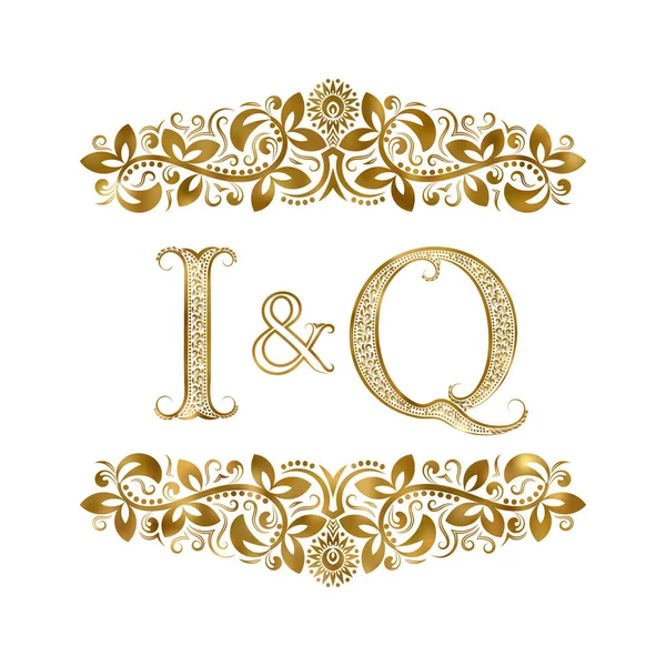 I and Q vintage initials logo symbol. The letters are surrounded by ornamental elements. Wedding or business partners monogram in royal style. — Stock Vector