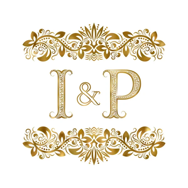 I και P vintage αρχικά λογότυπο σύμβολο. Τα γράμματα που περιβάλλεται από διακοσμητικά στοιχεία. Γάμο ή επαγγελματίες συνεργάτες μονόγραμμα στο μπαρακι. — Διανυσματικό Αρχείο