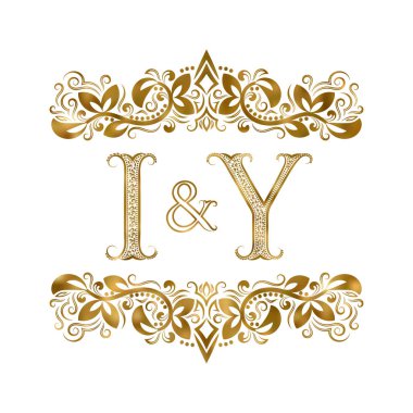Ben ve Y vintage baş harfleri logo sembol. Harfleri süs öğeleri tarafından çevrili. Düğün ya da iş ortakları monogram Kraliyet tarzı.