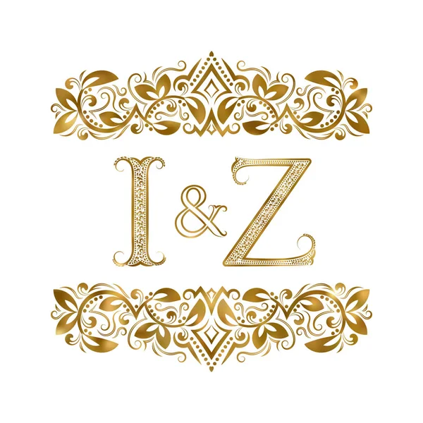 Jag och Z vintage initialer logotyp symbol. Bokstäverna är omgivna av dekorativa element. Bröllop eller business partners monogram i kunglig stil. — Stock vektor
