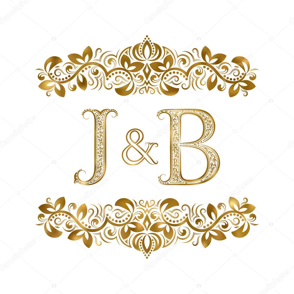 J and B vintage initials logo symbol. The letters are surrounded by ornamental elements. Wedding or business partners monogram in royal style.