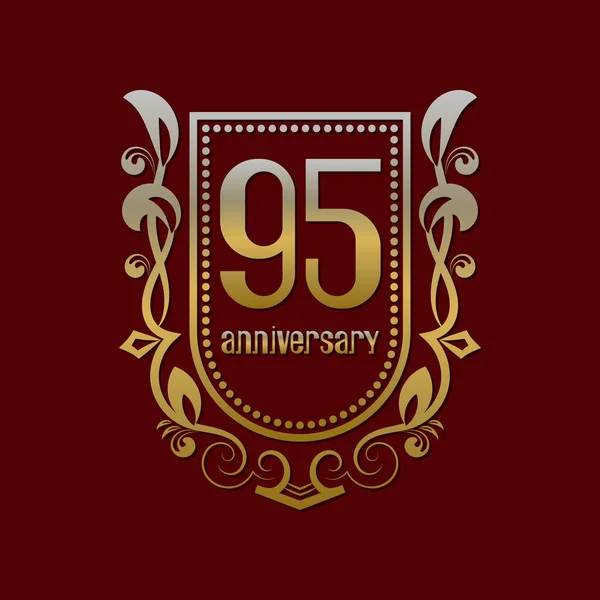 90 번째 주년 빈티지 로고 기호입니다. 화 환에 방패에 숫자와 황금 상징. — 스톡 벡터