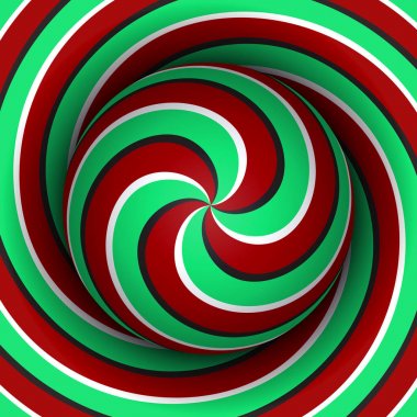 Optical motion illusion background. Sphere with a red green multiple spiral pattern on helix background. clipart