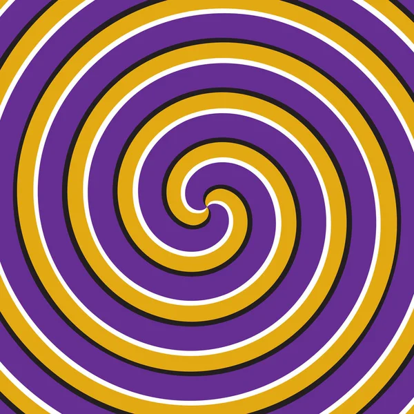 Hintergrund der optischen Bewegungsillusion. violett-gelbe doppelte Spiraloberfläche. — Stockvektor