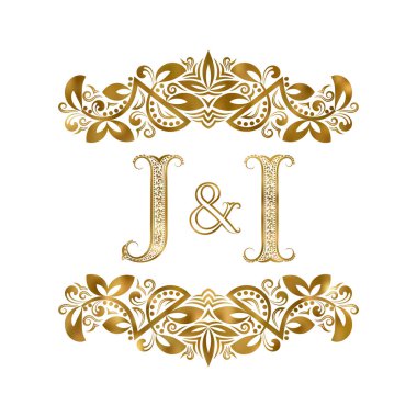 J ve ben vintage logo sembol baş harfleri. Harfleri süs öğeleri tarafından çevrili. Düğün ya da iş ortakları monogram Kraliyet tarzı.