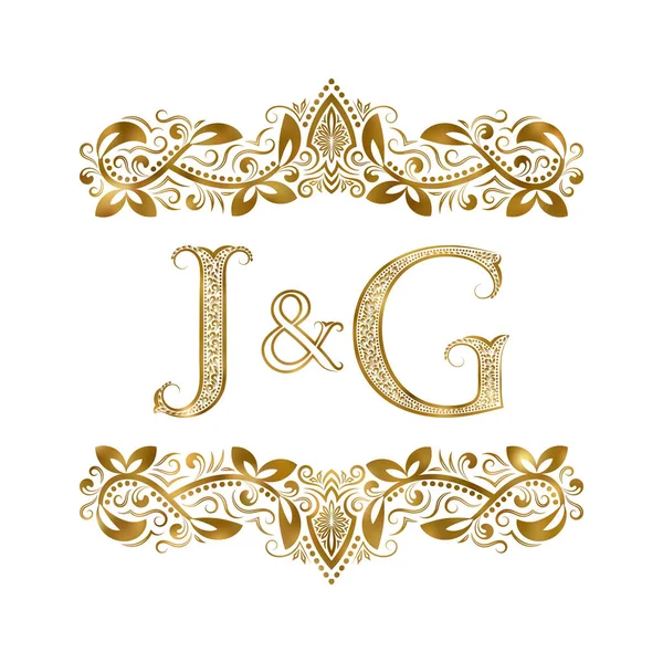 J y G vintage iniciales símbolo del logotipo. Las letras están rodeadas de elementos ornamentales. Boda o socios de negocios monograma en estilo real . — Vector de stock