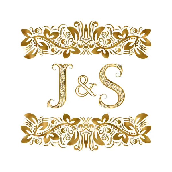 J und s Vintage Initialen Logo-Symbol. die Buchstaben sind von ornamentalen Elementen umgeben. Monogramm von Hochzeits- oder Geschäftspartnern im königlichen Stil. — Stockvektor