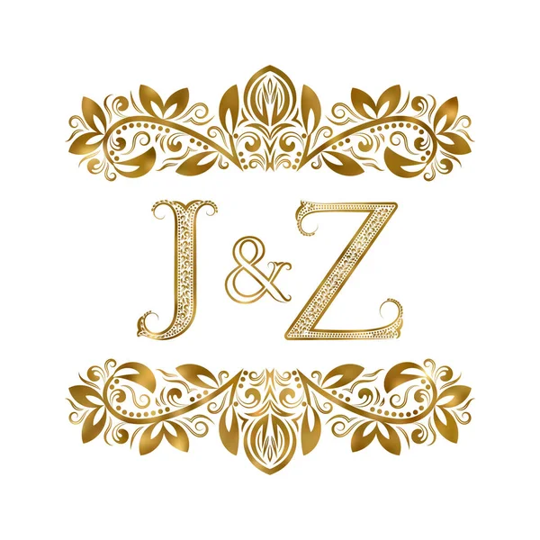 J e Z iniciais vintage símbolo do logotipo. As letras são cercadas por elementos ornamentais. Monograma de casamento ou parceiros de negócios em estilo real . —  Vetores de Stock