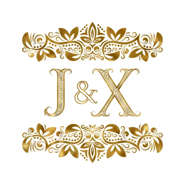 J und x Vintage Initialen Logo-Symbol. die Buchstaben sind von ornamentalen Elementen umgeben. Monogramm von Hochzeits- oder Geschäftspartnern im königlichen Stil. — Stockvektor